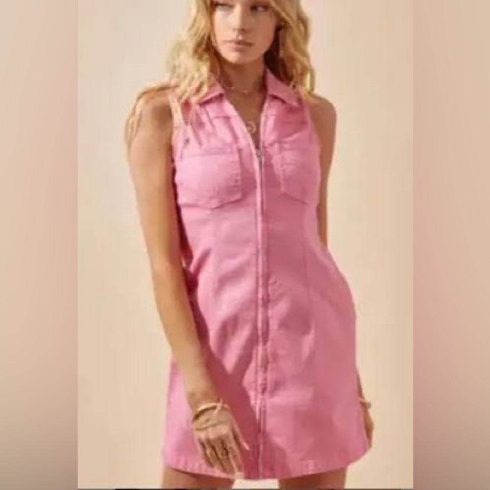 Day + Moon Pink Denim Sleeveless Mini Dress Size Small NWT